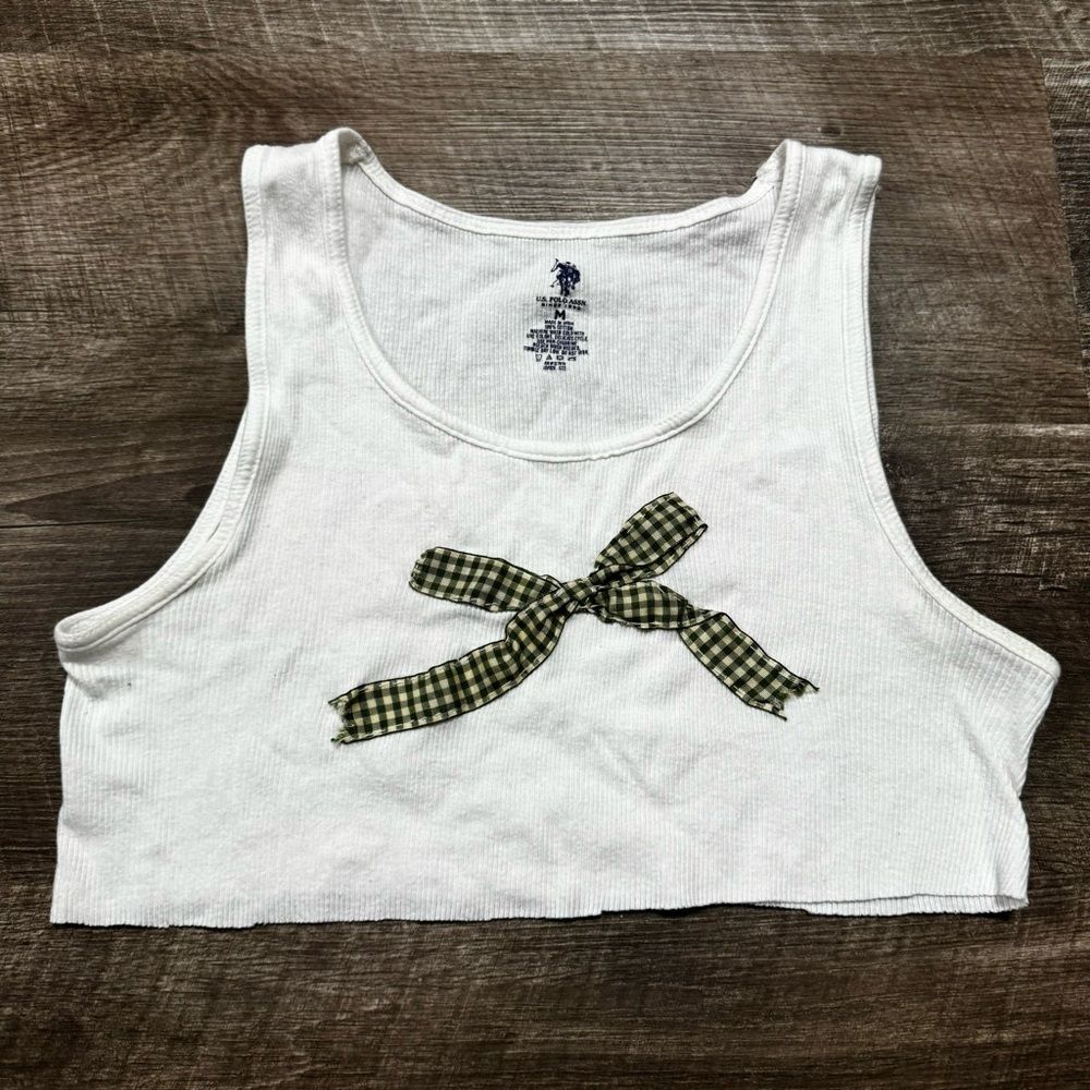 U.S. Polo Assn. White Crop Top with Green Bow